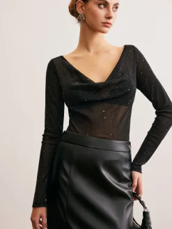 Outlet Cowl Neck Sequins Thin Blouse Blouses & Shirts|Tops