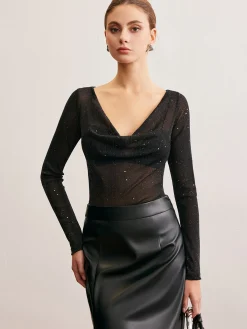Outlet Cowl Neck Sequins Thin Blouse Blouses & Shirts|Tops