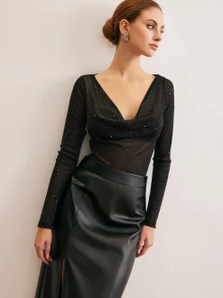 Outlet Cowl Neck Sequins Thin Blouse Blouses & Shirts|Tops