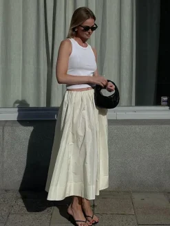 Best Creamy Leisure Midi Skirt Skirts|Bottoms