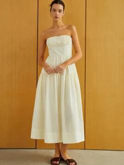 Outlet Creamy Zipper Pleated Midi Dress Work Dresses|Vacation Dresses
