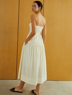 Outlet Creamy Zipper Pleated Midi Dress Work Dresses|Vacation Dresses