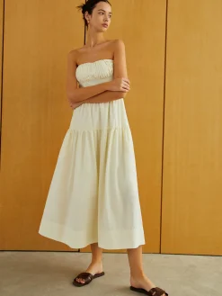 Outlet Creamy Zipper Pleated Midi Dress Work Dresses|Vacation Dresses