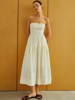 Outlet Creamy Zipper Pleated Midi Dress Work Dresses|Vacation Dresses