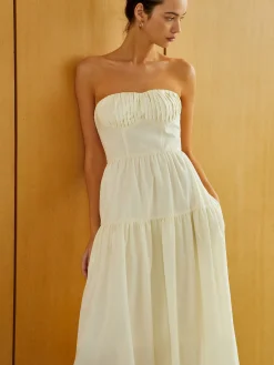 Outlet Creamy Zipper Pleated Midi Dress Work Dresses|Vacation Dresses