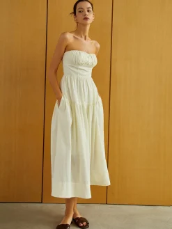 Outlet Creamy Zipper Pleated Midi Dress Work Dresses|Vacation Dresses