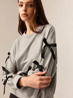 Online Crew Neck Bow Sweathirt Sweatshirts & Hoodies|Tops