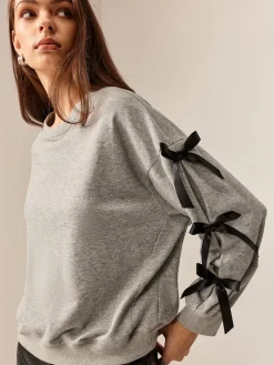 Online Crew Neck Bow Sweathirt Sweatshirts & Hoodies|Tops