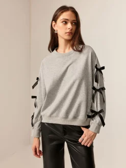 Online Crew Neck Bow Sweathirt Sweatshirts & Hoodies|Tops