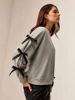 Online Crew Neck Bow Sweathirt Sweatshirts & Hoodies|Tops