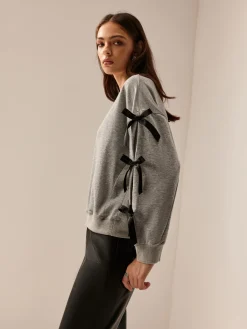 Online Crew Neck Bow Sweathirt Sweatshirts & Hoodies|Tops