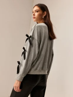 Online Crew Neck Bow Sweathirt Sweatshirts & Hoodies|Tops