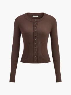 Hot Crew Neck Breasted Cardigan Cardigans|Sweaters & Cardigans