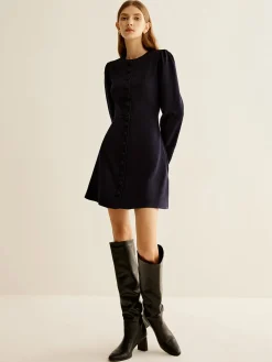 Outlet Crew Neck Breasted Slim Dress Casual Dresses|Short Dresses