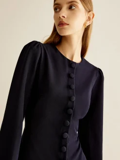 Outlet Crew Neck Breasted Slim Dress Casual Dresses|Short Dresses