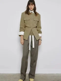 New Crew Neck Button Down Tweed Coat Outerwear|Tops