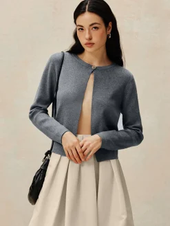 Online Crew Neck Button Knit Cardigan Cardigans|Sweaters & Cardigans