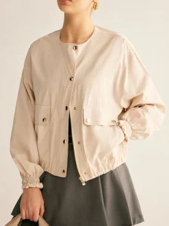 Discount Crew Neck Button Thin Jacket Outerwear|Jackets