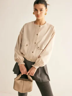 Discount Crew Neck Button Thin Jacket Outerwear|Jackets