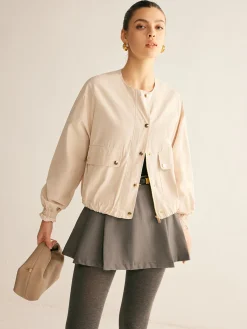 Discount Crew Neck Button Thin Jacket Outerwear|Jackets