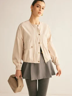 Discount Crew Neck Button Thin Jacket Outerwear|Jackets