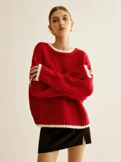 Online Crew Neck Contrast Binding Sweater Sweater Tops|Sweaters & Cardigans