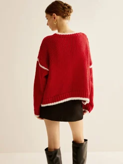 Online Crew Neck Contrast Binding Sweater Sweater Tops|Sweaters & Cardigans