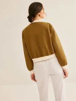 Sale Crew Neck Contrast Trim Button Jacket Outerwear|Jackets