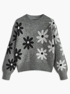 Clearance Crew Neck Daisy Pattern Sweater Sweater Tops|Sweaters & Cardigans