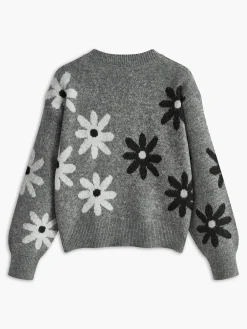 Clearance Crew Neck Daisy Pattern Sweater Sweater Tops|Sweaters & Cardigans
