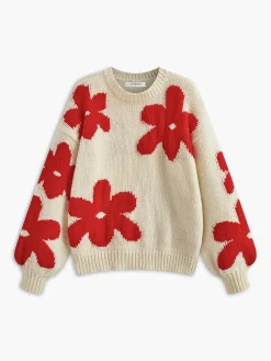 Online Crew Neck Flower Mechanism Knitting Top Sweater Tops|Sweaters & Cardigans