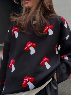 Online Crew Neck Jacquard Pullover Sweater Sweater Tops|Sweaters & Cardigans