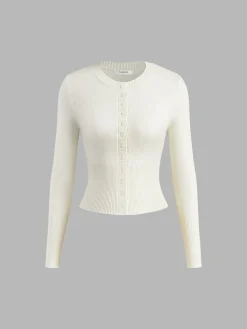 Crew Neck Long Sleeve Cardigan Cardigans|Sweaters & Cardigans