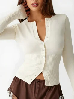 Crew Neck Long Sleeve Cardigan Cardigans|Sweaters & Cardigans