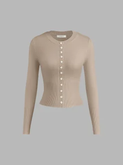 Crew Neck Long Sleeve Cardigan Cardigans|Sweaters & Cardigans
