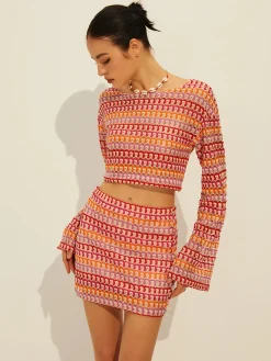 Crew Neck Long Sleeve Skirt Set Skirt Sets|Long Sleeve Sets