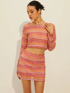 Crew Neck Long Sleeve Skirt Set Skirt Sets|Long Sleeve Sets