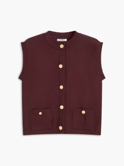 Clearance Crew Neck Metal Button Sweater Vest Sweater Vests|Sweaters & Cardigans