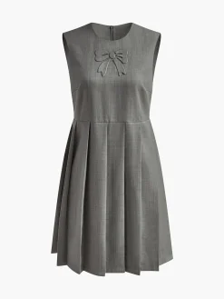 New Crew Neck Panel Pleated Tank Dress Casual Dresses|Short Dresses