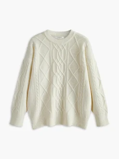 New Crew Neck Plain Cable Sweater Sweater Tops|Sweaters & Cardigans