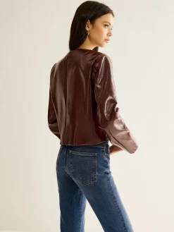 Online Crew Neck PU Leather Short Blazer Outerwear|Blazers