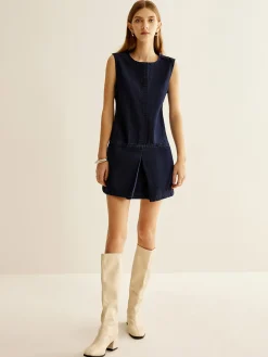 New Crew Neck Sleeveless Denim Dress Casual Dresses|Work Dresses