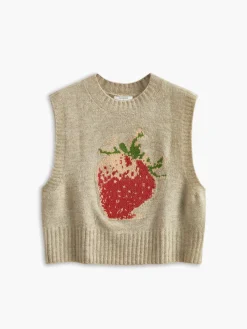 Outlet Crew Neck Strawberry Sweater Vest Sweater Vests|Sweaters & Cardigans