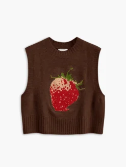 Outlet Crew Neck Strawberry Sweater Vest Sweater Vests|Sweaters & Cardigans