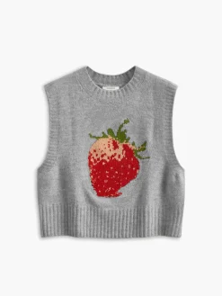 Outlet Crew Neck Strawberry Sweater Vest Sweater Vests|Sweaters & Cardigans