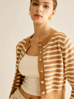Clearance Crew Neck Striped Corset Cardigan Cardigans|Sweaters & Cardigans