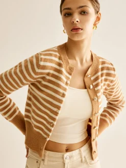 Clearance Crew Neck Striped Corset Cardigan Cardigans|Sweaters & Cardigans