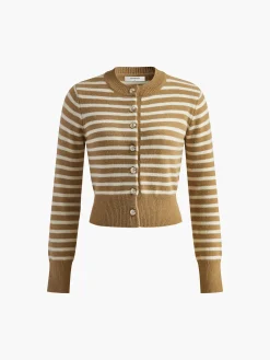 Clearance Crew Neck Striped Corset Cardigan Cardigans|Sweaters & Cardigans