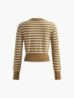 Clearance Crew Neck Striped Corset Cardigan Cardigans|Sweaters & Cardigans
