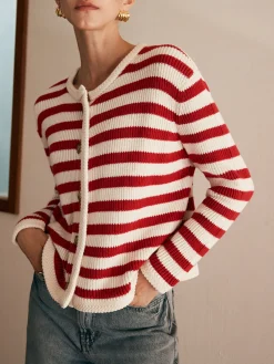 Crew Neck Striped Jersey Cardigan Cardigans|Sweaters & Cardigans